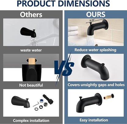 Slip-On Tub Spout with Diverter Long for Bathtub Spout, Fit for 1/2 Inch Slip Pipe, Matte Black