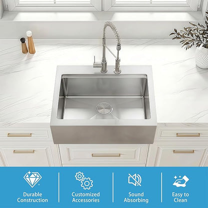30 Inch Farmhouse Sink, 16 Gauge 304 Stainless Steel Farm Sinks, Drop In Topmount Single Bowl Workstation Sink with all Accessories, 30" x 22" x 10" Large and Deep Kitchen Sink