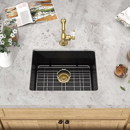 21x17 Black Undermount Bar Sink - Granite Composite Single Bowl Classic Quartz Wet Prep Sink Basin for RV, Kitchen Bar, Boat, and Outdoor #TLGU-134