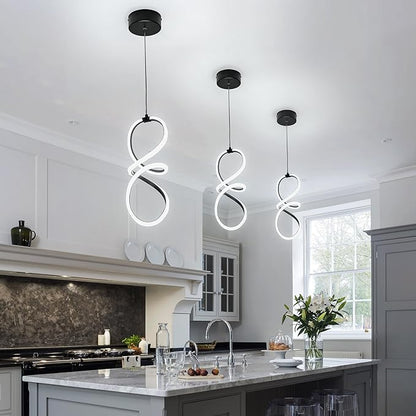 MAYNA Spiral Led Pendant Light Fixture,Modern Led Chandelier, 6000K Adjustable Height Hanging Light Fixture for Kitchen Living Room Bedroom Cafe Table, 1 Pack (Black)