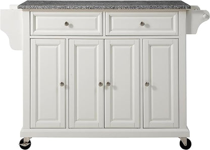 Crosley Furniture Full Size Granite Top Rolling Kitchen Island Storage Cart, Microwave Stand, Spice Rack, White