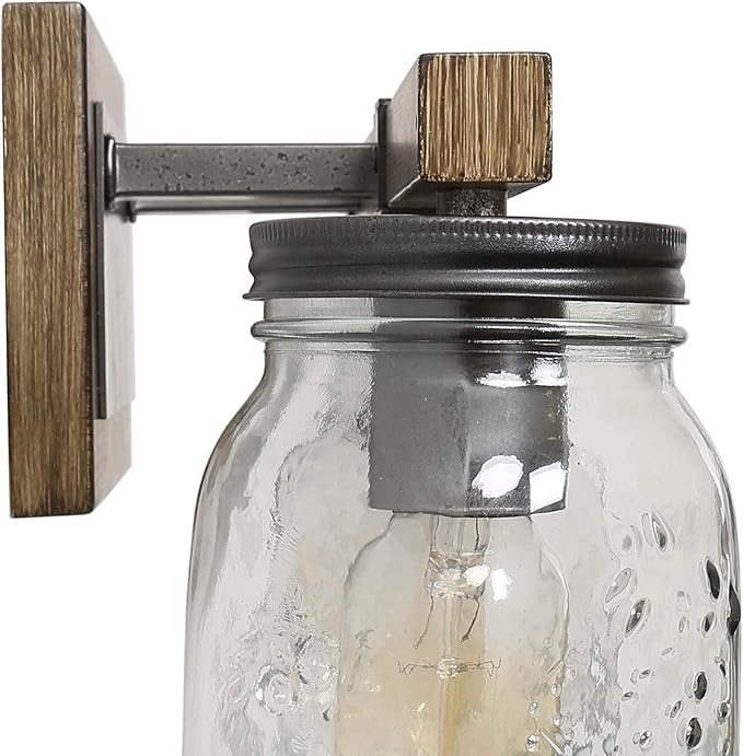 LOG BARN Rustic Bathroom Vanity Light with Mason Jar Glass, Farmhouse 4-Light Sconces Wall Lighting, Faux-Wood Finish, 29 inches