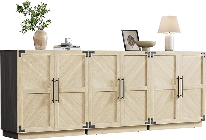 SICOTAS 92" Sideboard Buffet Cabinet with Storage – Extra Wide Farmhouse Credenza with Doors & Adjustable Shelves for Living Room, Entryway