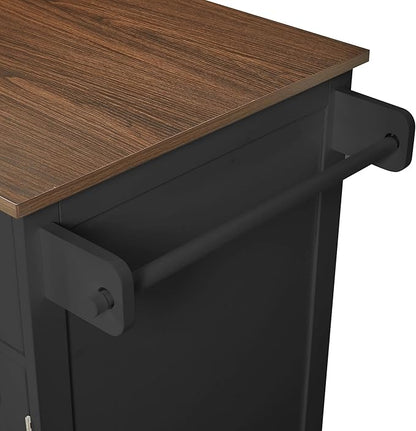 Farmhouse Kitchen Island with Drop Leaf Rolling Cart with Lockable Wheels Storage Island with Open Side Rack Storage Cart Practical(Black)
