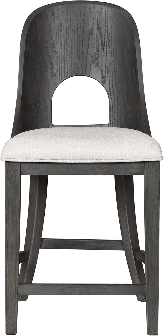 Furniture of America Selyra Modern Solid Wood Counter Height Chairs Set of 2 with Curved Wood Back, Comfortable Upholstered Seating for Dining Room, Home Kitchen, Ash Grey