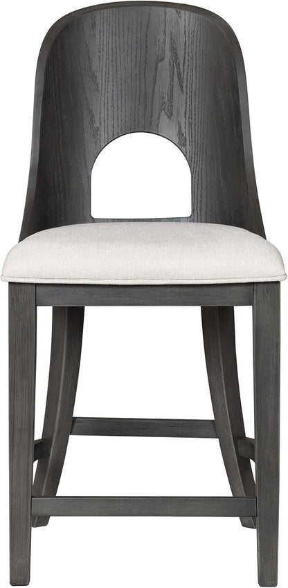 Furniture of America Selyra Modern Solid Wood Counter Height Chairs Set of 2 with Curved Wood Back, Comfortable Upholstered Seating for Dining Room, Home Kitchen, Ash Grey