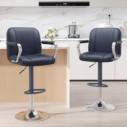 MALOL Set of 4 Blue Counter Height Stools with Backs – Adjustable Swivel High Chairs for Kitchen Island, Modern Bar Chairs, Taburetes para Barra de Cocina, Island Stools for Home Bar