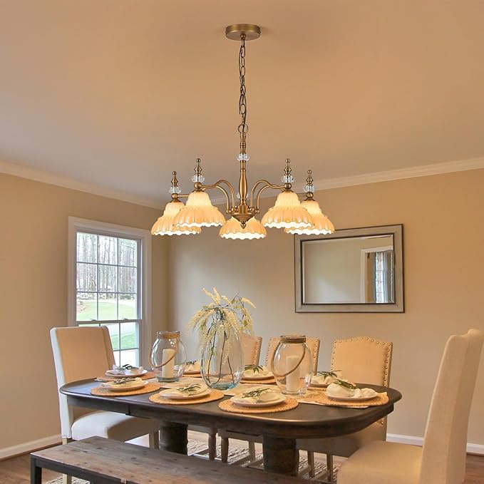 HDDFL Chandelier 5 Lights Chandeliers Lamp Modern Pendant Lighting Fixtures for Dining Room Entryway Living Room Bedrooms Kitchen Brown and Brass