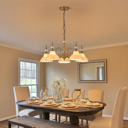 HDDFL Chandelier 5 Lights Chandeliers Lamp Modern Pendant Lighting Fixtures for Dining Room Entryway Living Room Bedrooms Kitchen Brown and Brass