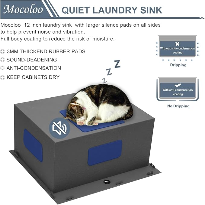 Mocoloo 22 Inch Drop In Laundry Sink - 22 x 22 x 12 Inch Laundry Room Sinks Topmount Kitchen Sinks Stainless Steel Deep Utility Sink 16 Gauge Square Single Bowl Handmade