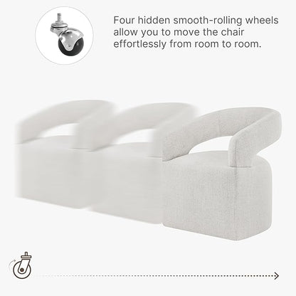 KISLOT Upholstered Dining Chairs with Casters, Modern Barrel Side Armchair with Rollers for Dining Room, Bedroom, Kitchen, Reading Room, Beige, Set of 1