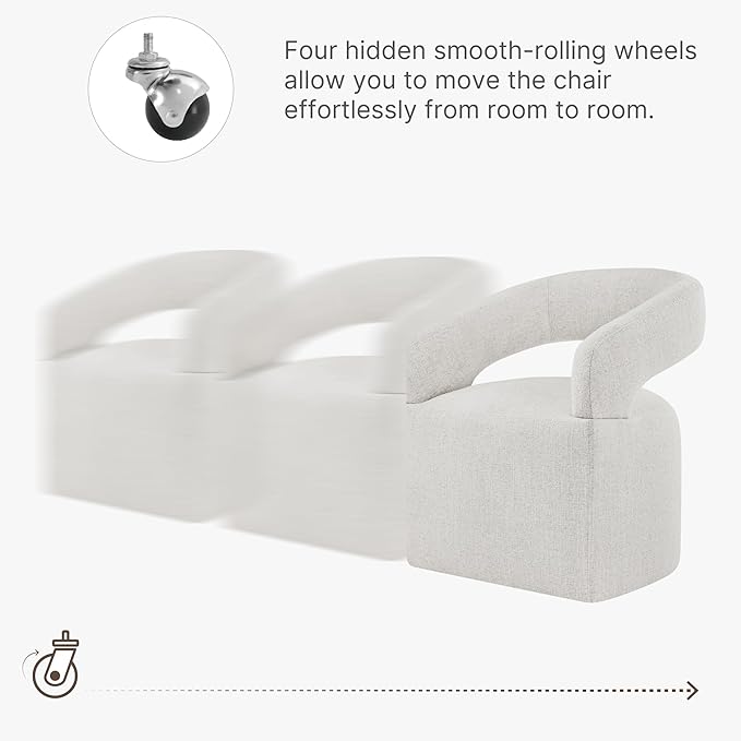 KISLOT Upholstered Dining Chairs with Casters, Modern Barrel Side Armchair with Rollers for Dining Room, Bedroom, Kitchen, Reading Room, Beige, Set of 4