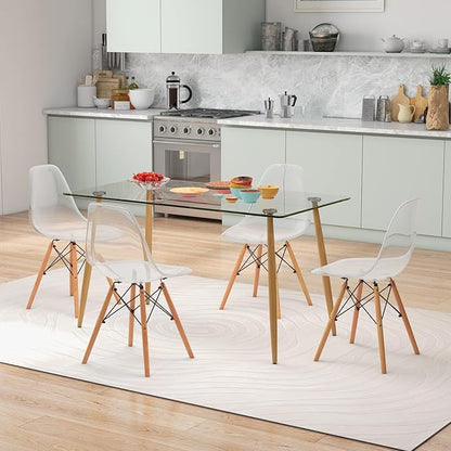 Giantex 5-Piece Dining Table Set, Modern Dinette Set of 5, 51" L X 27.5" W Table & Chair Set for 5, Rectangular Glass Dining Table & 4 Transparent Chairs for Dining Room, Kitchen, Living Room