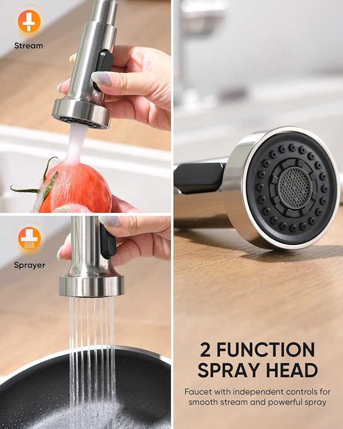 OWOFAN Kitchen Faucet with Pull Down Sprayer Industrial 1 Handle 1 Hole Or 3 Hole Faucet for Farmhouse Camper Laundry Utility Rv Wet Bar Sinks Stainless Steel Brushed Nickel