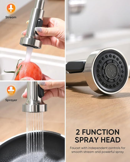 OWOFAN Kitchen Faucet with Pull Down Sprayer Industrial 1 Handle 1 Hole Or 3 Hole Faucet for Farmhouse Camper Laundry Utility Rv Wet Bar Sinks Stainless Steel Brushed Nickel