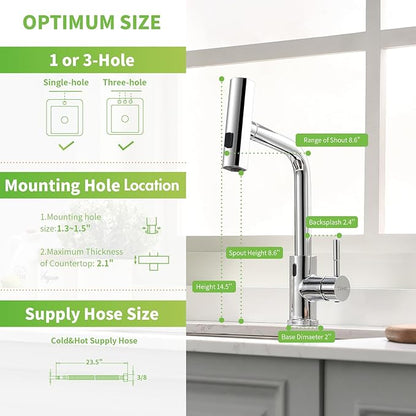 GIMILI Chrome Touchless Kitchen Faucet with Pull Down Sprayer, 15” Hight Single Hole Handle Kitchen Sink Faucets