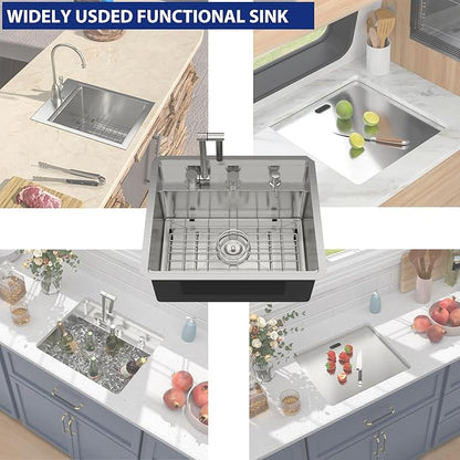 Outdoor Sink 21x18x9 Inch Undermount Bar Sink With Faucet and Cover 16 Gauge Stainless Steel Single Bowl Sinks with Folding Faucet Indoor Outdoor