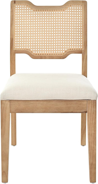 Christopher Knight Home 28" Farmhouse Barstools Set of 2, Upholstered Armless Counter Stools with Natural Rattan Backrest, Solid Rubber Wood Dining Chairs for Kitchen Island Dining Room, Walnut+Beige