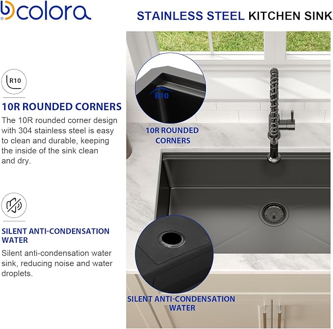 Dcolora 36 in. Black Undermount Kitchen Sink Workstation NANO-PVD Large Black Kitchen Sinks with Ledge Round Corner 16 304 Gauge Stainless Steel Single Bowl Basin, Gunmetal Black,36"x19"x10",DC-U7776