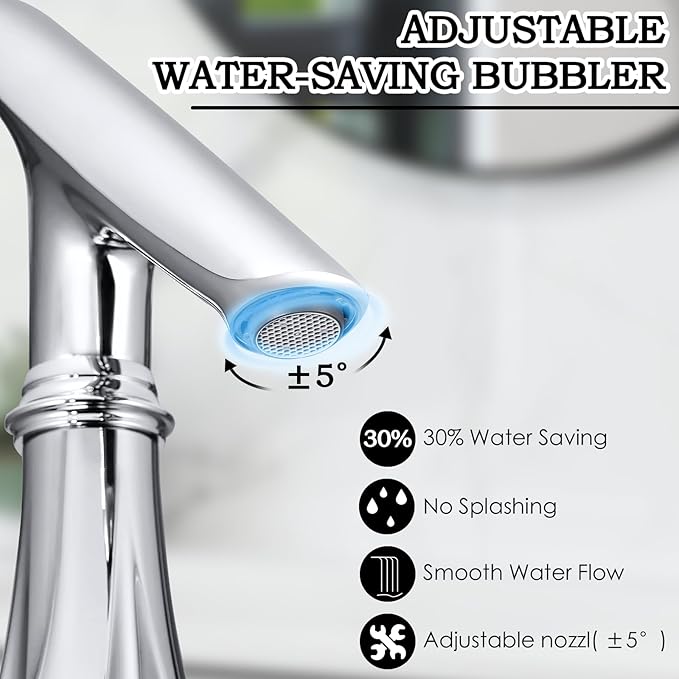 Touchless Bathroom Faucet, Automatic Motion Sensor Chrome Faucet for Bathroom Sink 1 Hole with Cover Plate, Mixing Valve, Battery Operated for Commercial Lavatory, Home Restroom