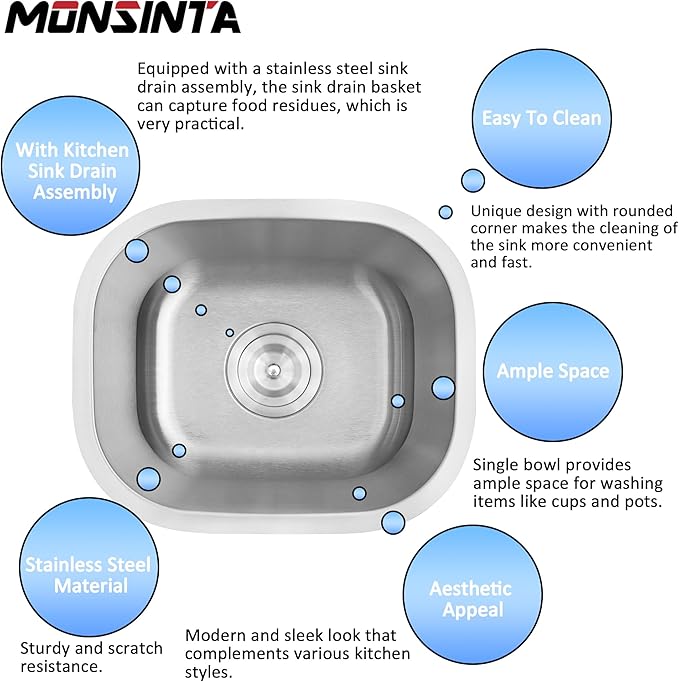Bar Sink, 14" x 12" x 8" Undermount Kitchen Sink, T-304S Stainless Steel RV Kitchen Sinks, Small Kitchen Sinks With Sink Drain Strainer, Use at Rv, Bar,Outdoor, Laundry and Utility,Bathroom