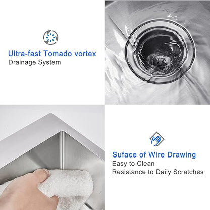 MENATT 24 Inch Drop-in Kitchen Sink, 304 Stainless Steel Topmount Handmade Residential Sink, Single Bowl Workstation Sink with Drain Kit (Brushed), 24"x18"x9"