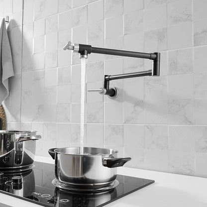 GIMILI Black and Nickel Pot Filler Commercial Wall Mount Faucet Folding Double Joint Swing Arm Pot Filler Rotatable Wall Faucet