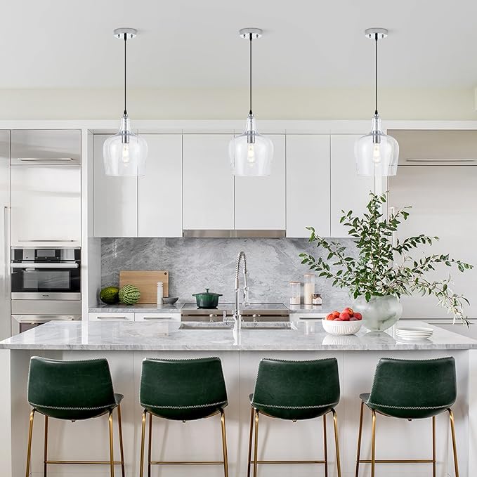 10”Chrome Hammered Glass Pendant Light Modern 1 Light Single Dome Pendent Lighting Fixtures for Kitchen Island Dining Room Hallway, UL Listed