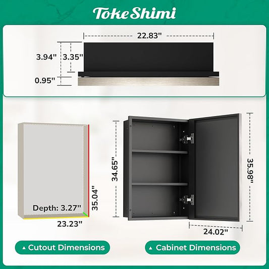 TokeShimi 24x36 Recessed Medicine Cabinet with Mirror Surface Mount, Brushed Nickel Bathroom Mirrored Medicine Cabinet, Bathroom Mirror with Storage Adjustable, Aluminum Framed