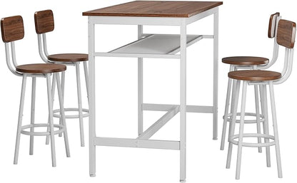 5-Piece Bar Height Table and Chairs Set – Modern Kitchen Table with 4 Bar Stools,Compact Dining Table Chairs Set ,Bar Table and Chairs Set for Kitchen Island Seating & Dining Room (Brown+White.)