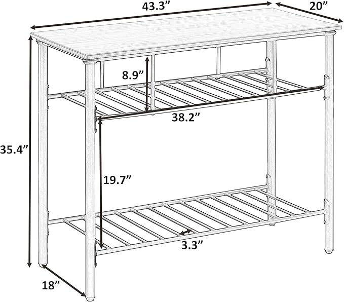 Multifunctional Counter Height Kitchen Dining Room Prep Table Kitchen Island, Kitchen Storage Rack with Large Worktop & Shelves, Console Side Table for Living Room, Faux Marble Tabletop (C) (A)