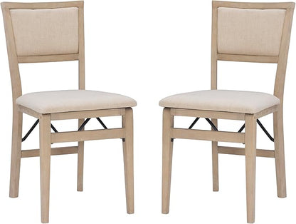 Linon Keira Natural Rustic Wooden Folding Chair with Beige Upholstered Seat and Back Set of 2