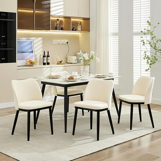 4 Dining Chairs: Upholstered Velvet Dining Room Side Chairs, Chair for Dining Room with Padded Seat and Wood Legs-Modern Dining Chairs for Restaurant, Kitchen, Cafe, Living Room(Off-White)