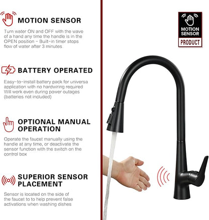 sumerain Matte Black Touchless Kitchen Sink Faucet with Pull Down Sprayer,Hands Free Motion Sensor Faucet for Kitchen Sink