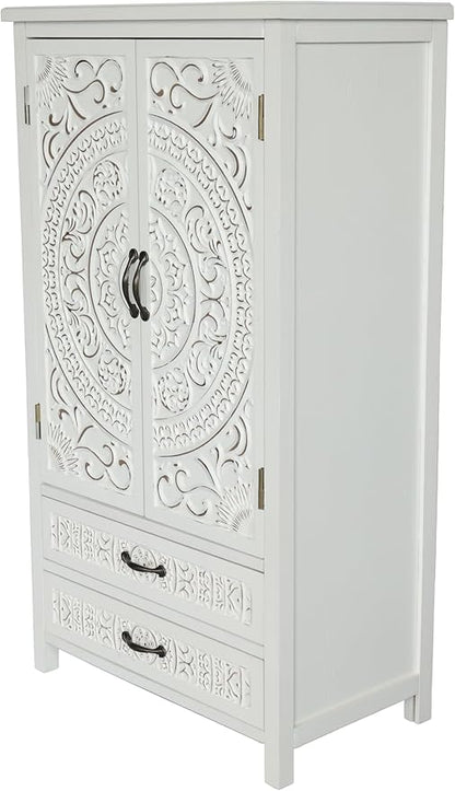 KEIKI 48'' French Country Sideboard Cabinet with Storage,Carved Doors & 2 Drawer,3 Compartments,Vintage Farmhouse Pantry Credenza for Kitchen,Living Room,Dining Room,Entryway,White