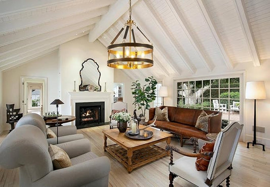 Farmhouse Ceiling Chandelier,18 Inch Antique bronze aluminum black leather belt trim Modern Rustic Hanging Pendant Ceiling Light Fixture for Living room, Dining room, Bedroom, Kitchen（4 Light）