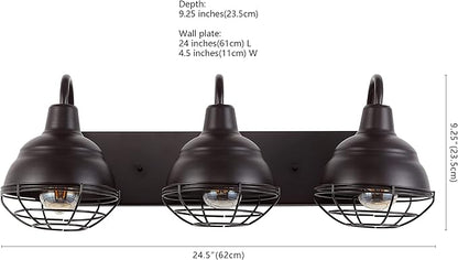 JONATHAN Y 24.5" Oil Rubbed Bronze 3-Light Industrial Farmhouse Vanity Light for Bathroom Mirror, Rustic Metal Wall Sconce Fixture, Iron Caged Shade, LED Bulbs Included JYL1120A