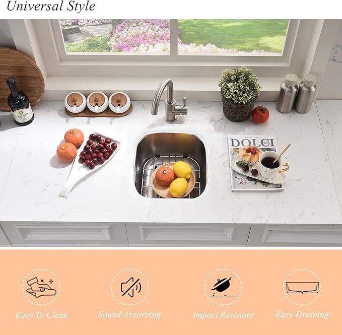 Stainless Steel Undermount Bar Sink-Bokaiya 15x12 Inch Small Undermount Sink Wet Bar Prep Sink 16 Gauge Outdoor Rv Single Bowl Kitchen Sink with Dish Grid