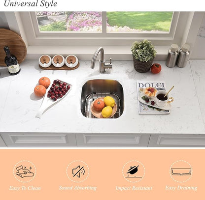 Stainless Steel Undermount Bar Sink-Bokaiya 15x12 Inch Small Undermount Sink Wet Bar Prep Sink 16 Gauge Outdoor Rv Single Bowl Kitchen Sink with Dish Grid