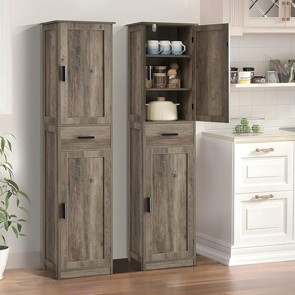 usikey 67'' Tall Storage Cabinet, Narrow Bathroom Floor Storage Cabinet with 4 Shelves & 2 Doors, for Bathroom, Living Room, Rustic Gray UNSNG040M