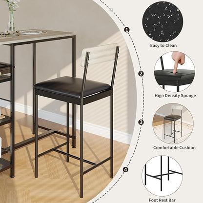 3-Piece Modern Dining Set, Dining Table Set with 2 Upholstered Bar Stools,Bar Table Set w/ Metal Frame&Built-in Wine Rack for Kitchen Dining Room Apartment Breakfast Nook 36"Lx 16.7"W x 37.2"H Gray