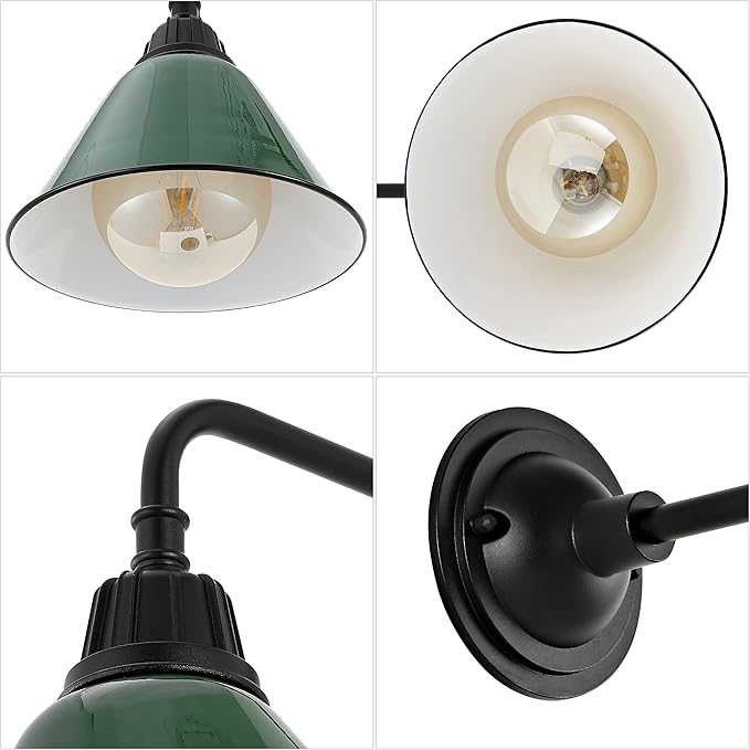 JONATHAN Y 9.63" Green/Black 1-Light Farmhouse Outdoor Sconce, Industrial LED Wall Light, Gooseneck Arm Barn Lamp with Metal Bell Shade for Porch, Patio, Kitchen, LED Bulb Included (JYL7612F)