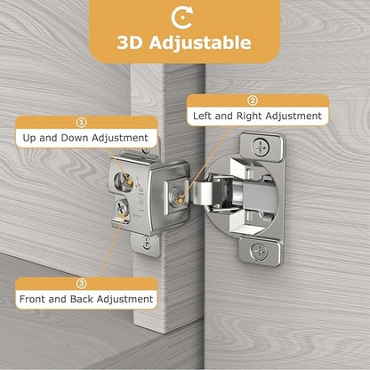 Furniware 20 Pieces 1-5/16 in Overlay Soft Close Concealed Hinge for Face Frame Door, 105° Open Angle Concealed Stainless Steel Hinges for Face Frame Door, Soft Close Cabinet Hinge Satin Nickel