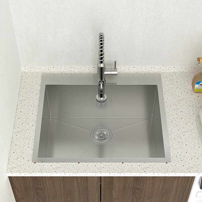 Lordear 12 Inch Deep Drop In Laundry Sink with Faucet 25x22 Inch Topmount Utility Sink 16 Gauge Stainless Steel Single Bowl for Laundry Room 25"x22"x12"