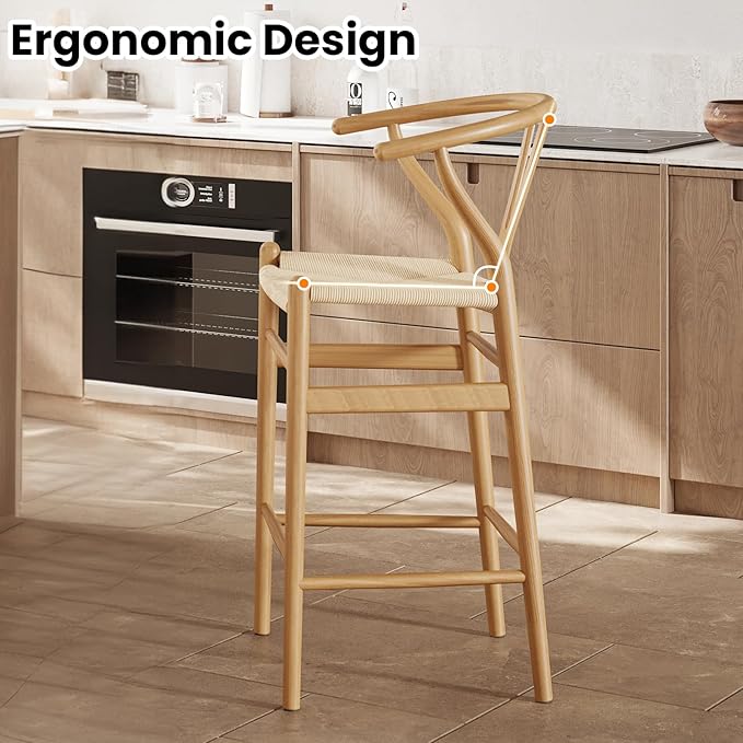 Modern Dining Chairs with Natural Weave Seat - Sturdy Construction Bar Stools for Kitchen Island, Versatile Use in Dining Room and Bedroom, Stylish Simple Design Comfortable Fully Assembled,Natural-Ra
