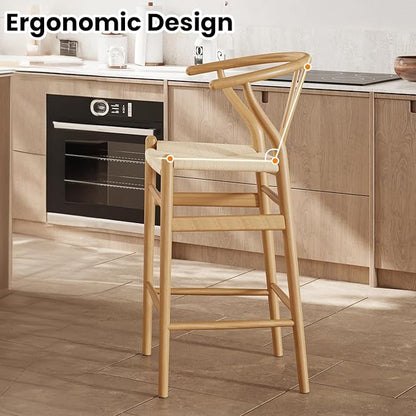 Modern Dining Chairs with Natural Weave Seat - Sturdy Construction Bar Stools for Kitchen Island, Versatile Use in Dining Room and Bedroom, Stylish Simple Design Comfortable Fully Assembled,Natural-Ra