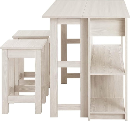 3-Piece Kitchen Island and Stool Set White Modern Contemporary Rectangular Wood Matte