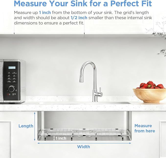 Sanycasa Stainless Steel Kitchen Sink Grid – 29-1/2” x 15-1/2” Sink Protector for Single Bowl Sinks – Rear Drain with Corner Radius 3/8", Durable Sink Grate & Drying Rack for Glassware