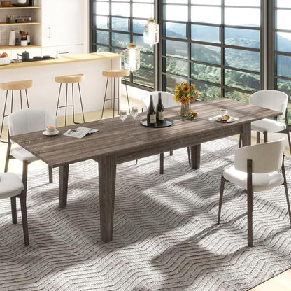 106.3" Wood Expandable Dining Table for 8-12 Person, Modern Extendable Dining Room Table Large Rectangle Dining Table with Leaf Extension Pedestal Dining, Dark Oak