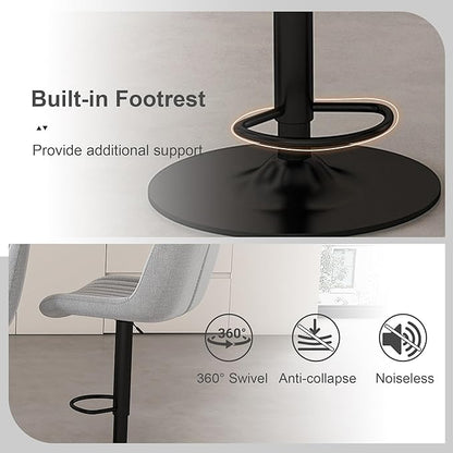 Set of 2 Grey Swivel Bar Stools,Adjustable Height (35.03-43.7”), Soft Knit Polyester Seat/Backrest,Iron Frame, 360° Rotation, Ergonomic Lumbar Support,for Kitchen Island/Bar Counter/Dining Room